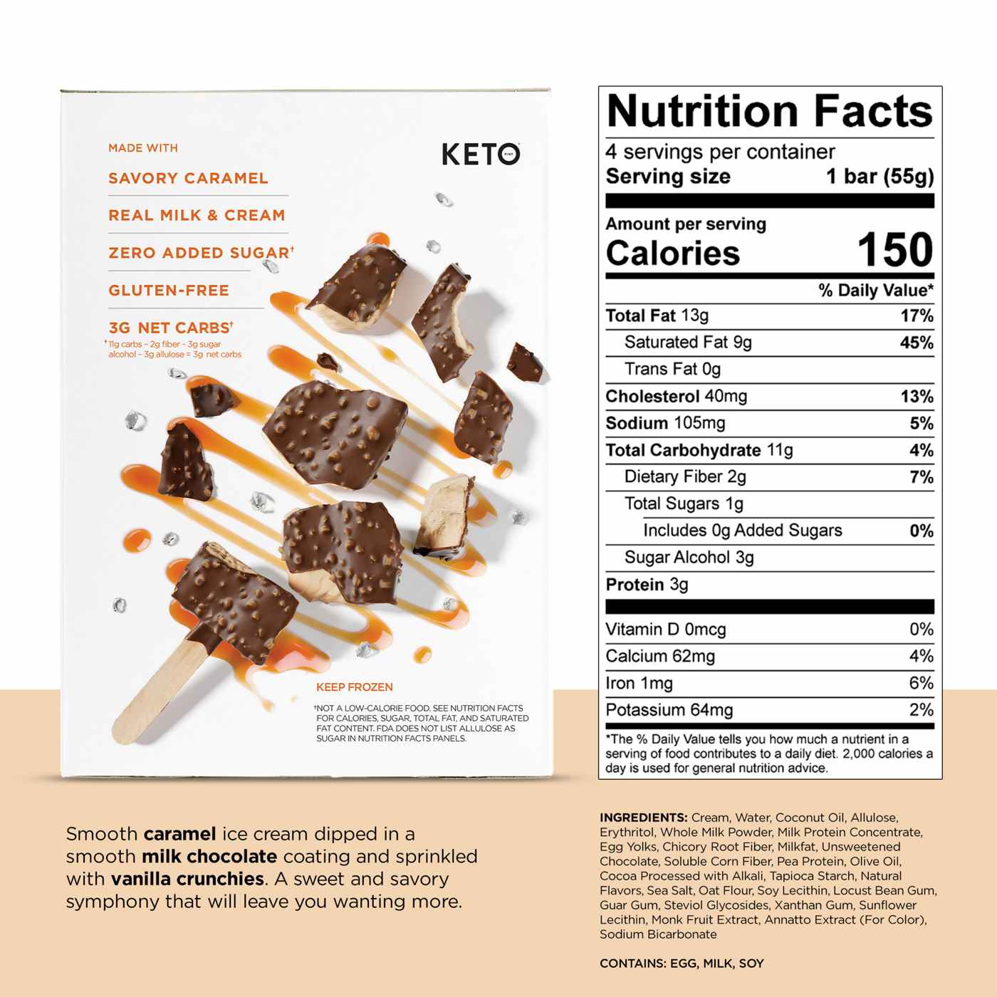 Keto Pint Zero Sugar Added Salted Caramel Crunch Ice Cream Bars; image 5 of 5