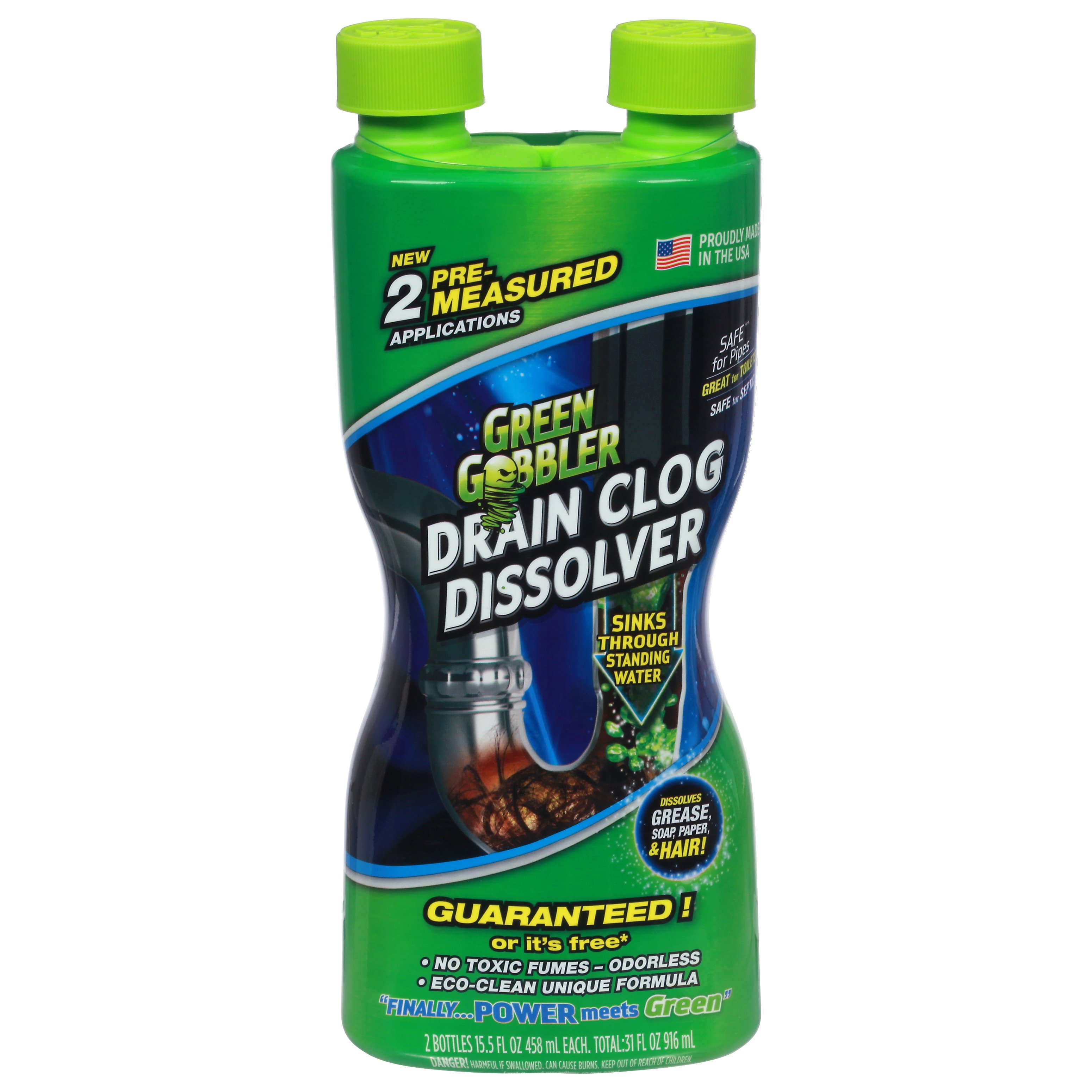 Green Gobbler Drain Clog Dissolver, Drain Opener-Cleaner ,Toilet Clog  Remover, 31 oz