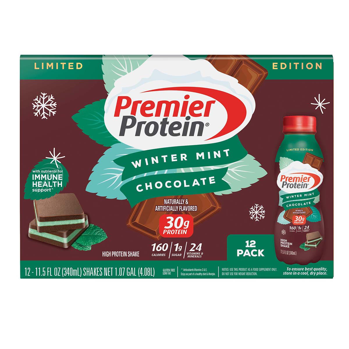 Premier Protein 30g Protein Shake 12 Pk Winter Mint Chocolate Shop Diet And Fitness At H E B 3801