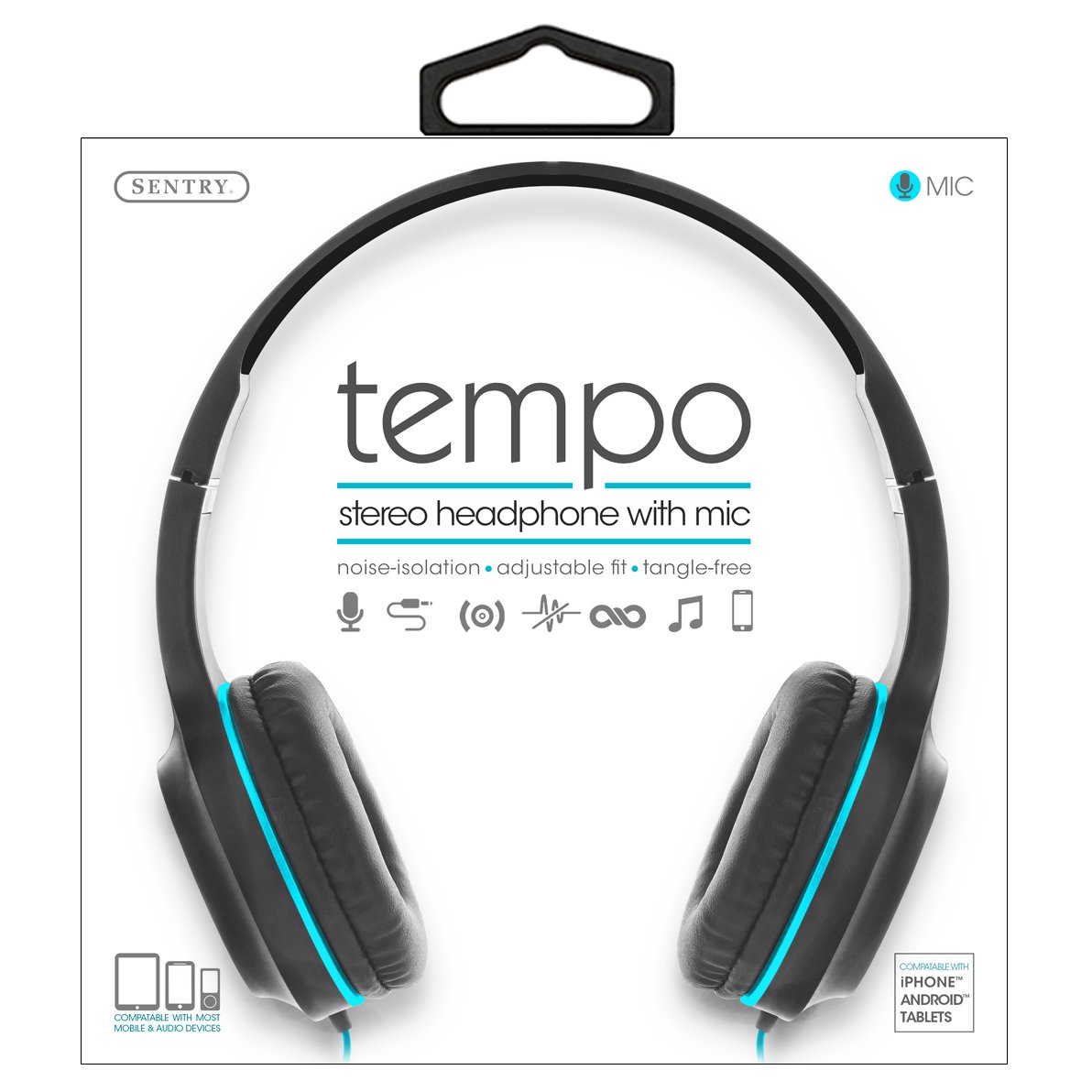 Sentry Tempo Stereo Headphones with Mic Teal & Black Shop