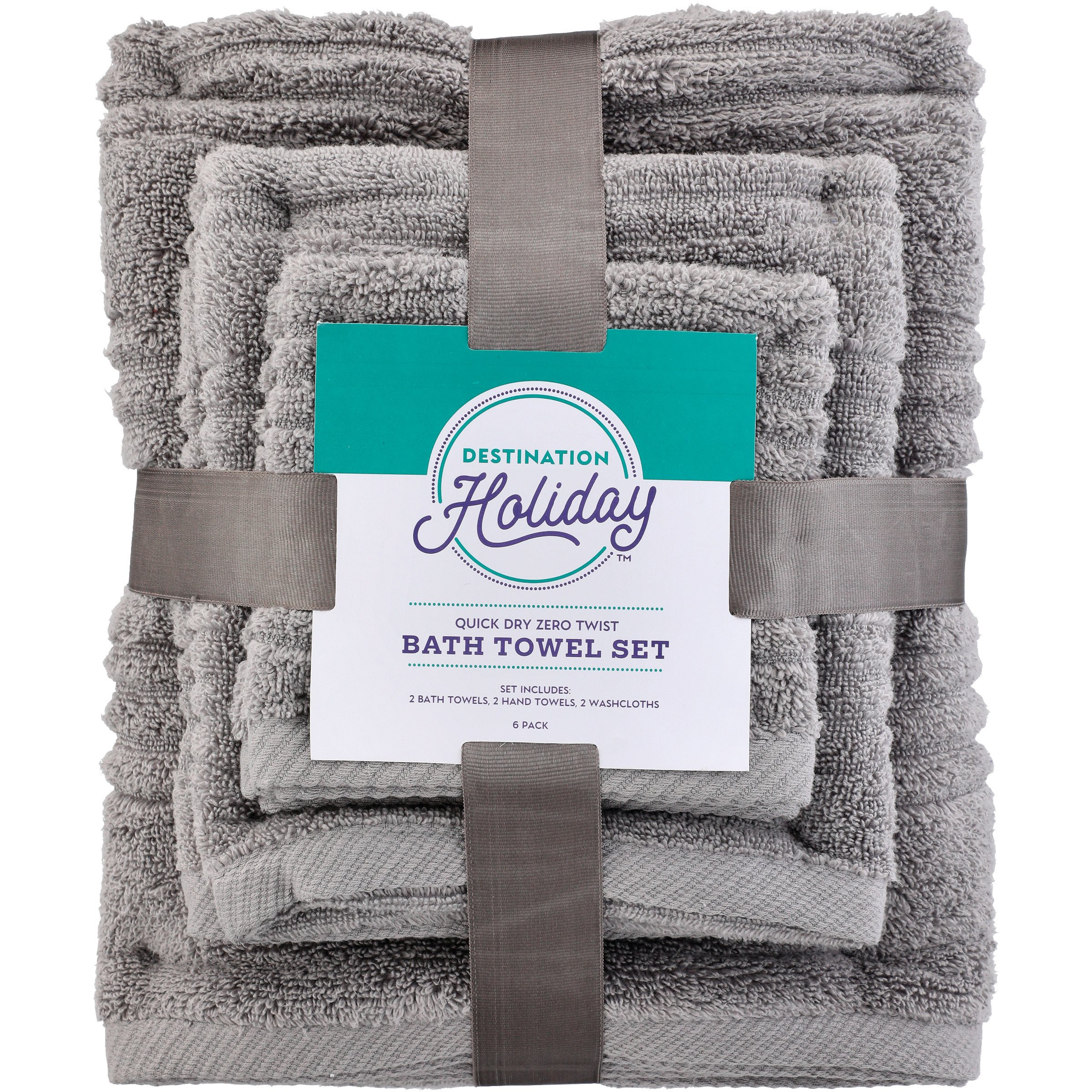 Fast Dry Zero-Twist 6-Piece Bath Towel Set, 2 Washcloths, 2 Hand