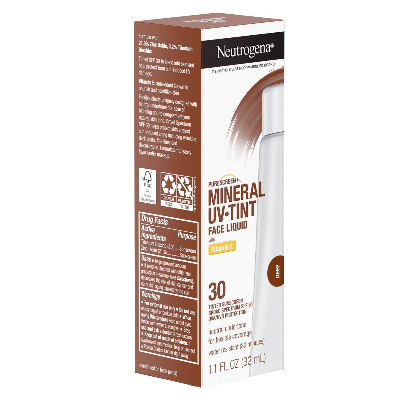 Neutrogena Purescreen+ Mineral Uv Tint Face Liquid With Vitamin E, Tinted Sunscreen Broad Spectrum SPF 30, Deep; image 8 of 8