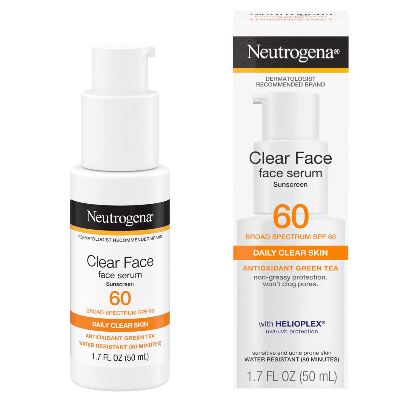 Neutrogena Clear Face Serum Sunscreen With Green Tea Broad Spectrum SPF 60+ Fragrance Free; image 3 of 8