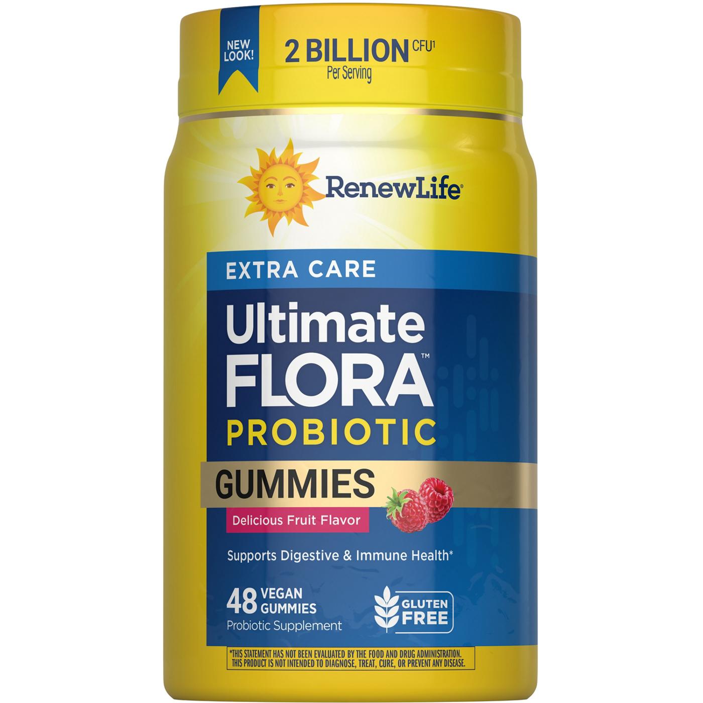 Renew Life Ultimate Flora Prebiotic & Probiotic Extra Care Digestive Gummies - Raspberry; image 1 of 4