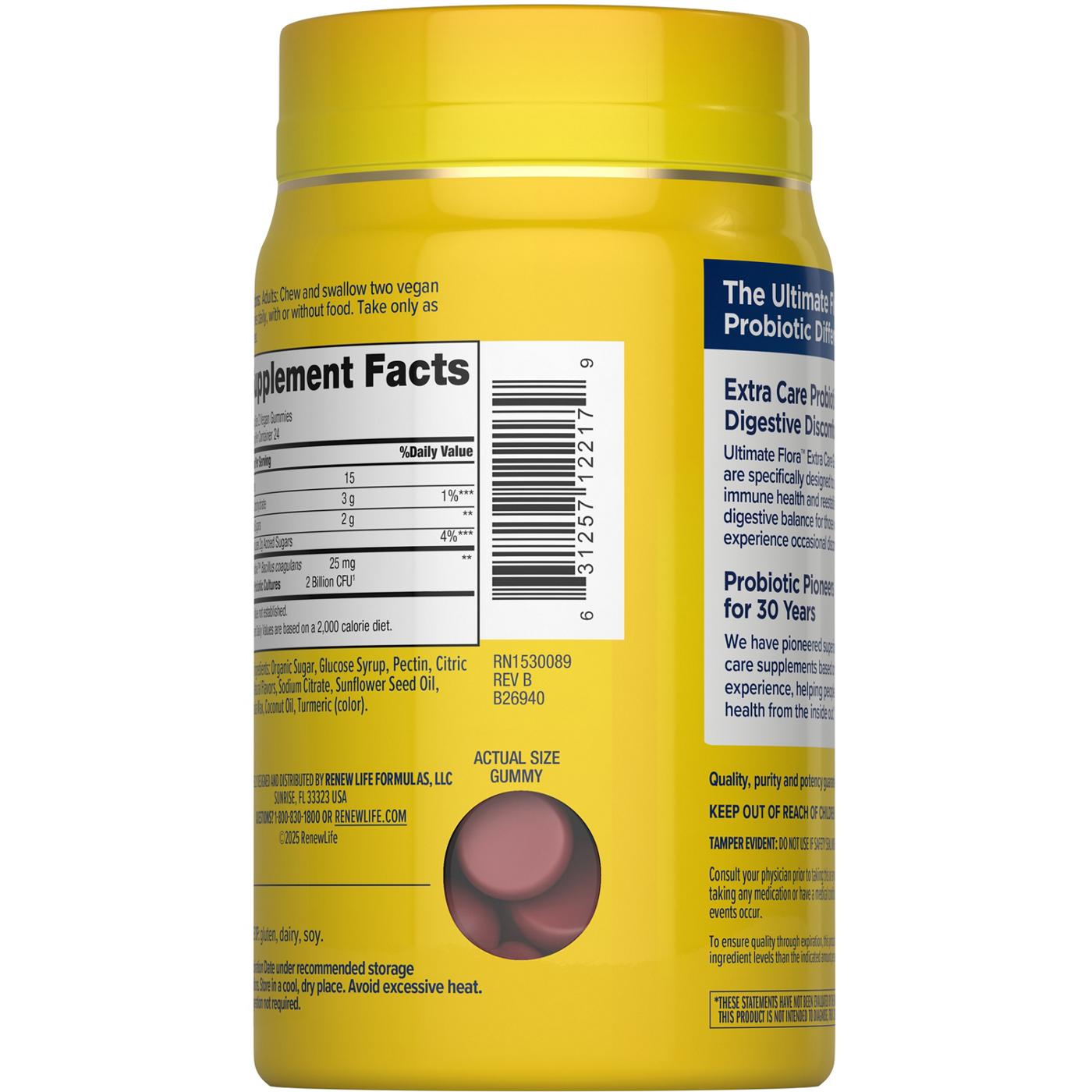 Renew Life Ultimate Flora Prebiotic & Probiotic Extra Care Digestive Gummies - Raspberry; image 2 of 4