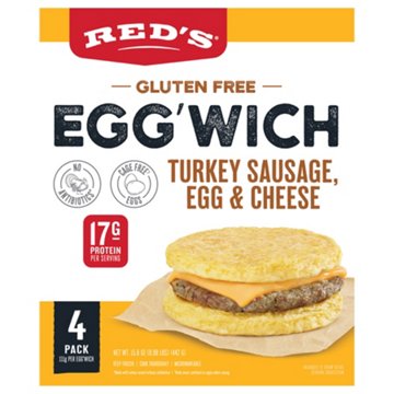 Red's Gluten Free 17g Protein Egg'wich Breakfast Sandwiches - Turkey Sausage, 4 ct