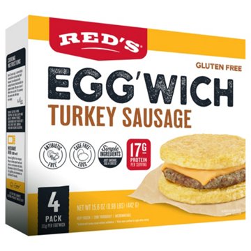 Red's Gluten Free 17g Protein Egg'wich Breakfast Sandwiches - Turkey Sausage, 4 ct