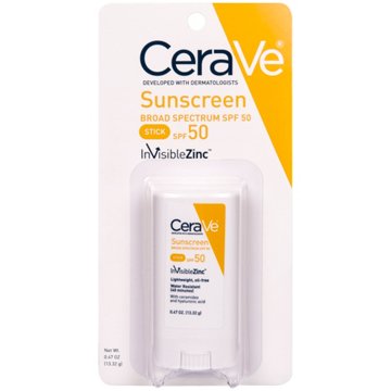 CeraVe InvisibleZinc Sunscreen Stick Broad Spectrum SPF 50, 0.47 oz