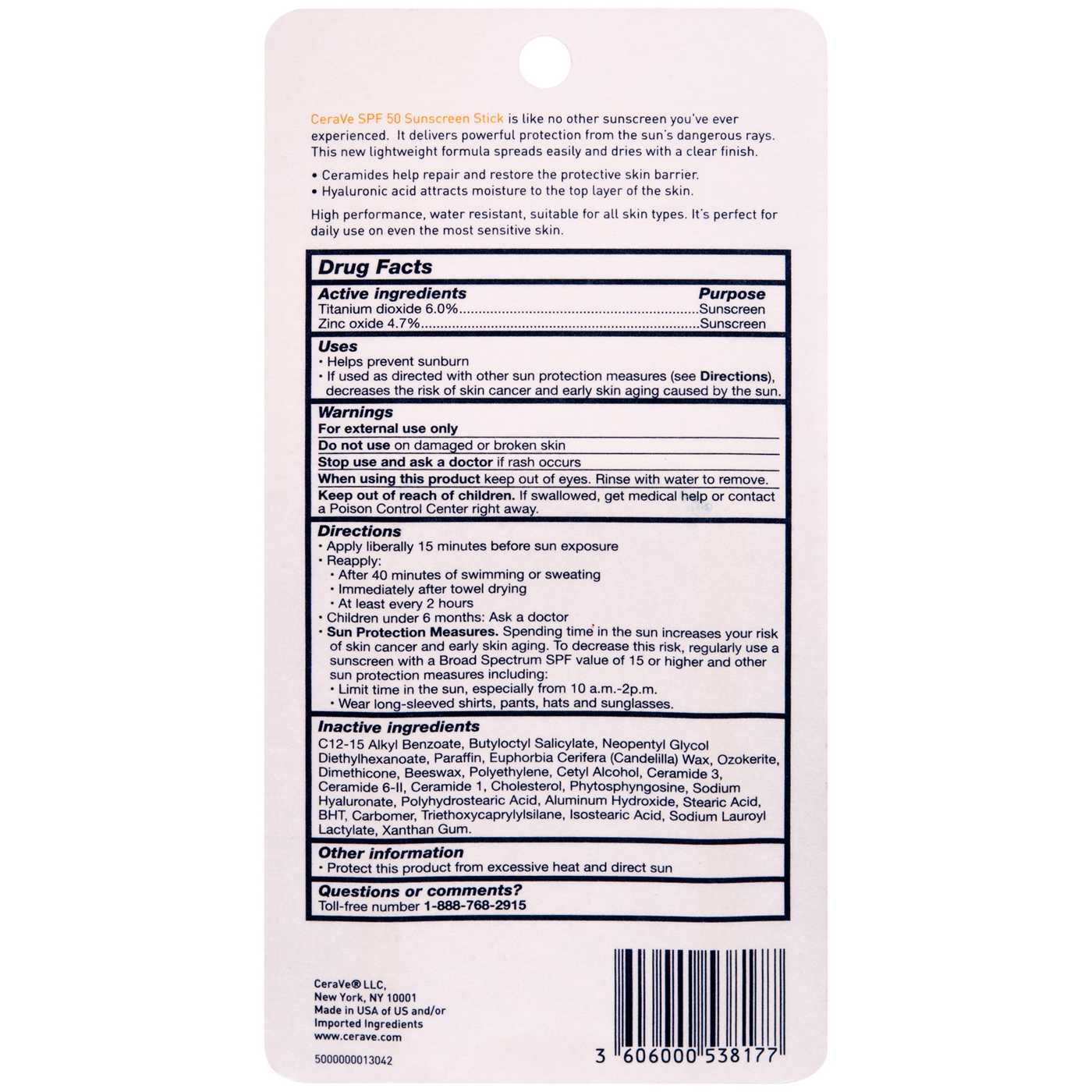 CeraVe InvisibleZinc Sunscreen Stick Broad Spectrum SPF 50; image 2 of 2