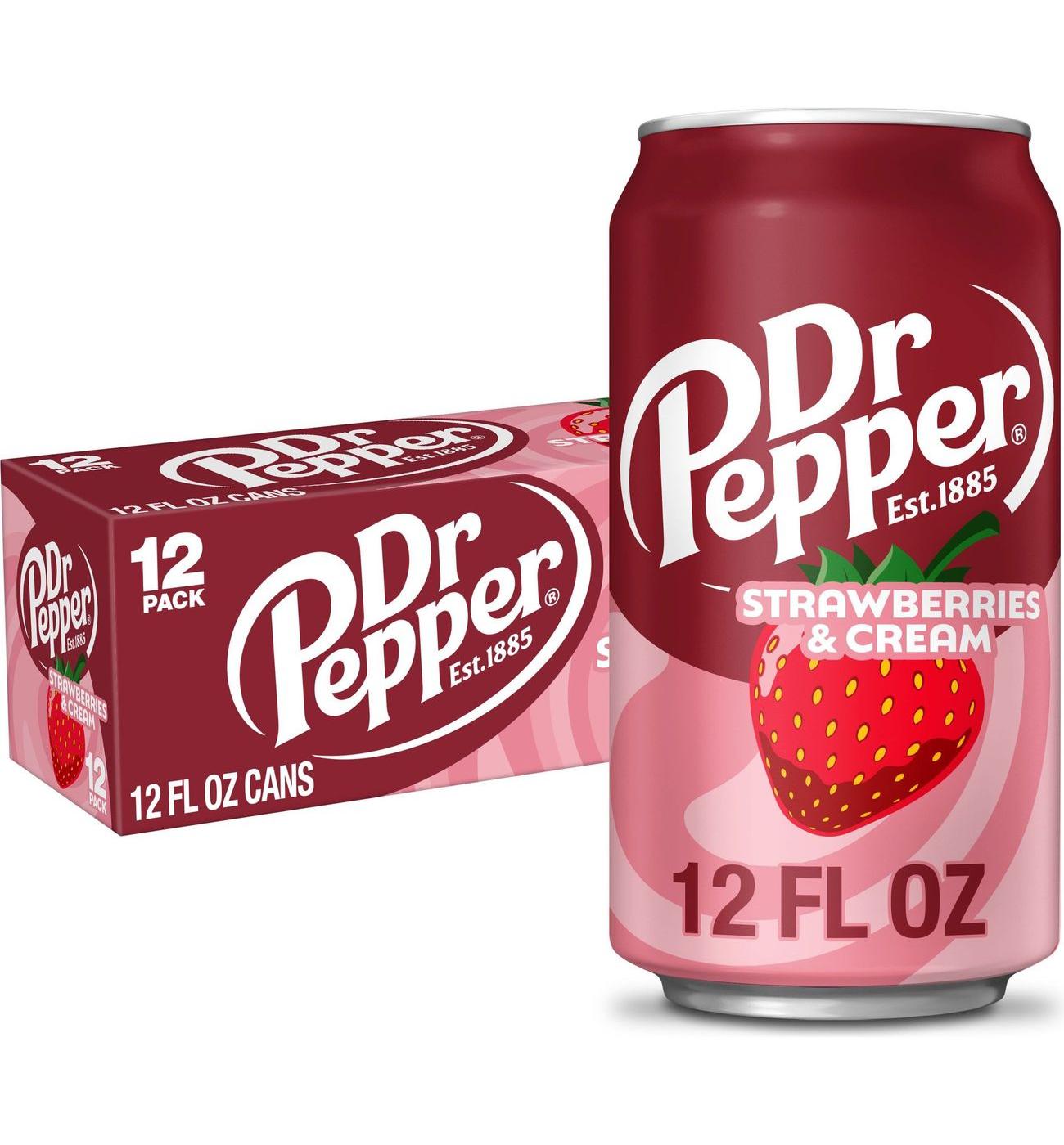 Dr Pepper Strawberries & Cream Soda 12 pk Cans; image 1 of 8