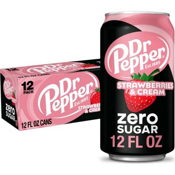 Dr Pepper Zero Sugar Strawberries & Cream Soda 12 pk Cans
