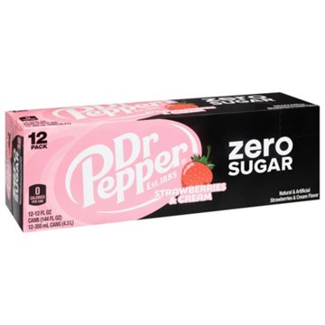 Dr Pepper Zero Sugar Strawberries & Cream Soda 12 pk Cans