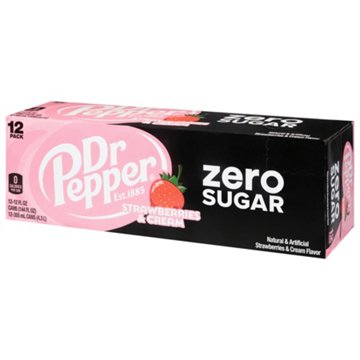 Dr Pepper Zero Sugar Strawberries & Cream Soda 12 pk Cans