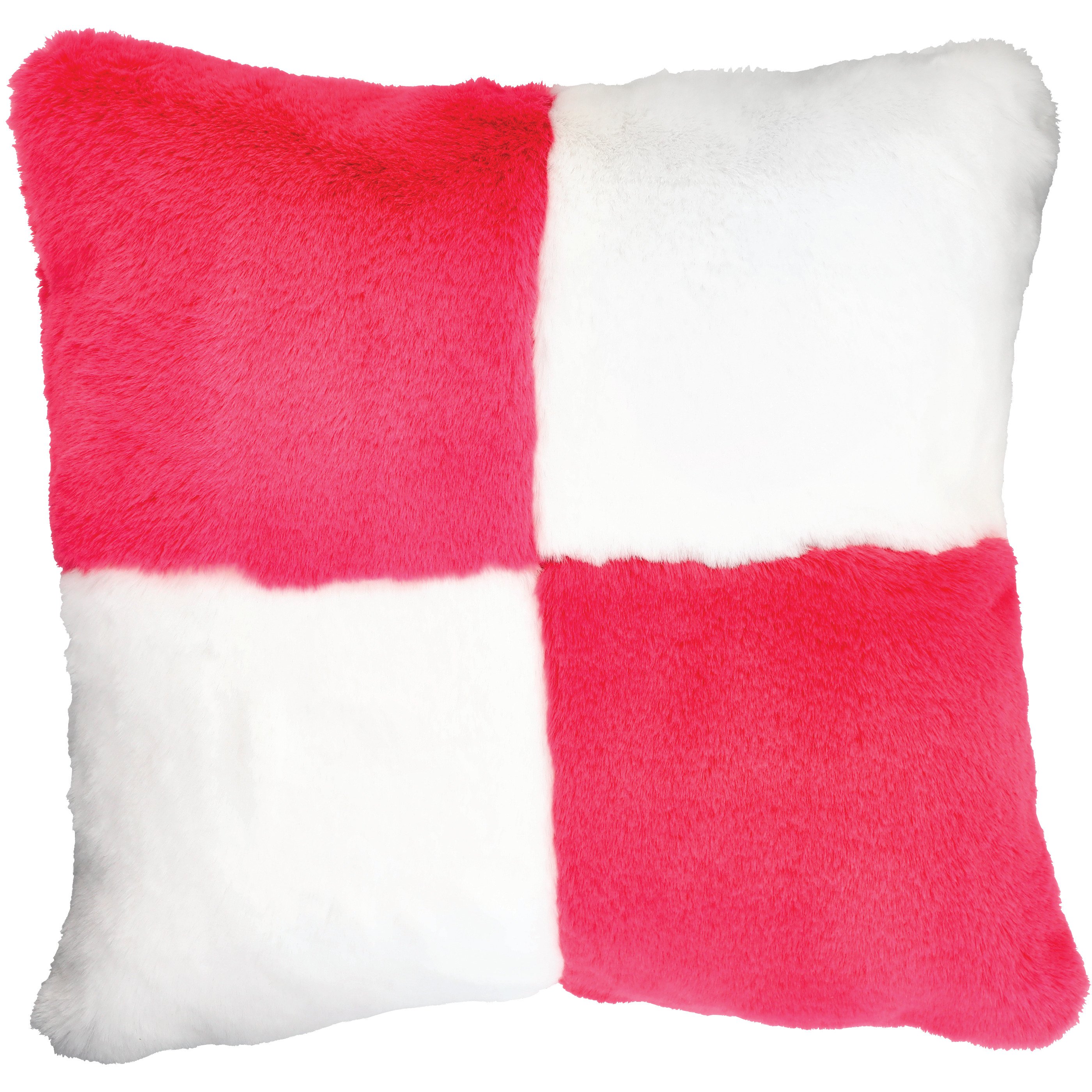 Destination Holiday Checkered Faux Fur Square Throw Pillow Pink