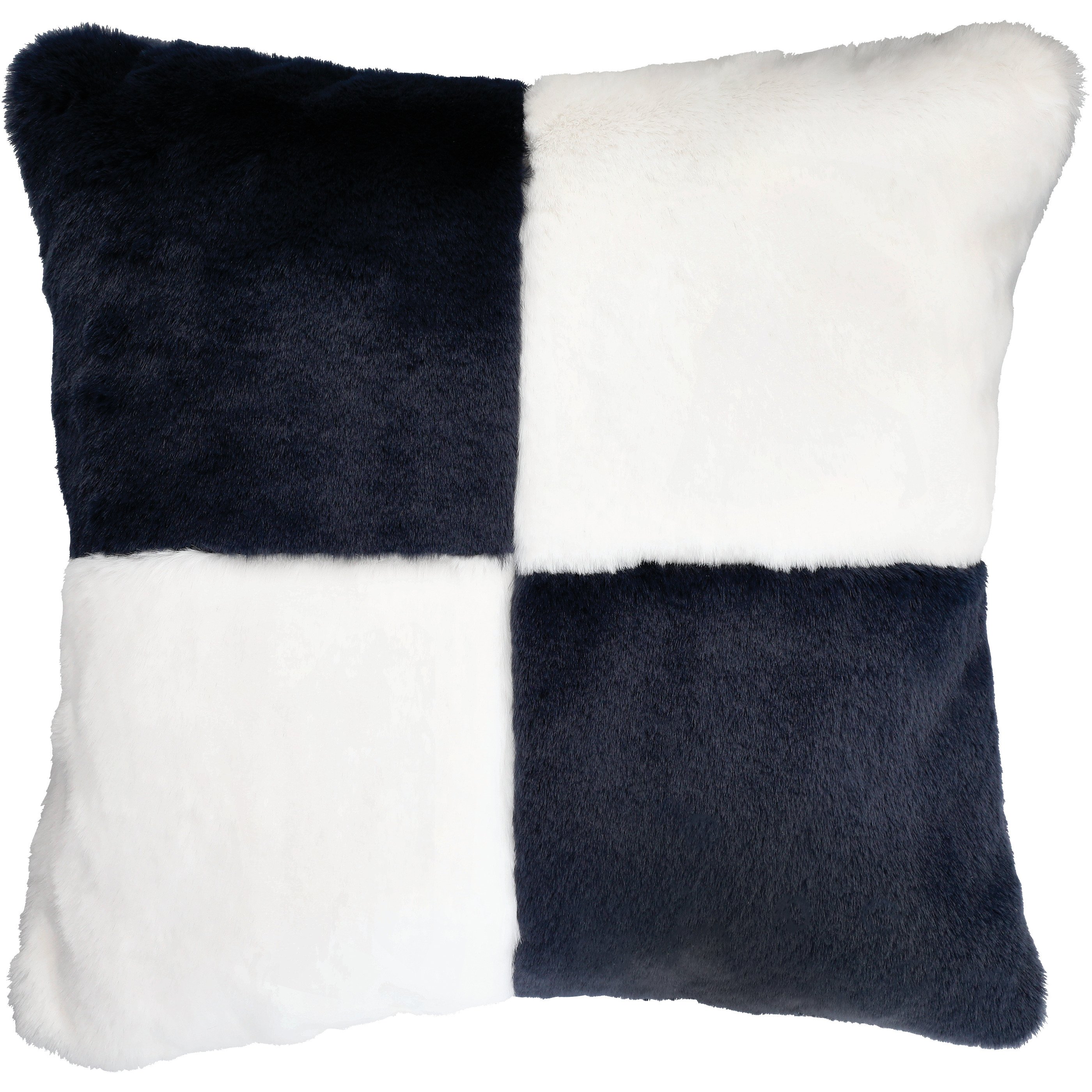 Destination Holiday Checkered Faux Fur Square Throw Pillow Navy