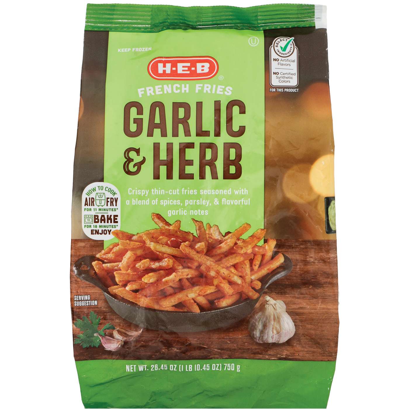 H-E-B Frozen French Fries – Garlic & Herb; image 1 of 2
