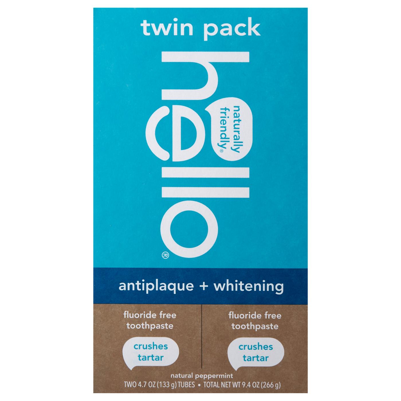 hello Antiplaque + Whitening  Natural Peppermint Fluoride Free Toothpaste, 2 Pk; image 1 of 9