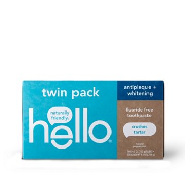 hello Antiplaque + Whitening  Natural Peppermint Fluoride Free Toothpaste, 2 Pk