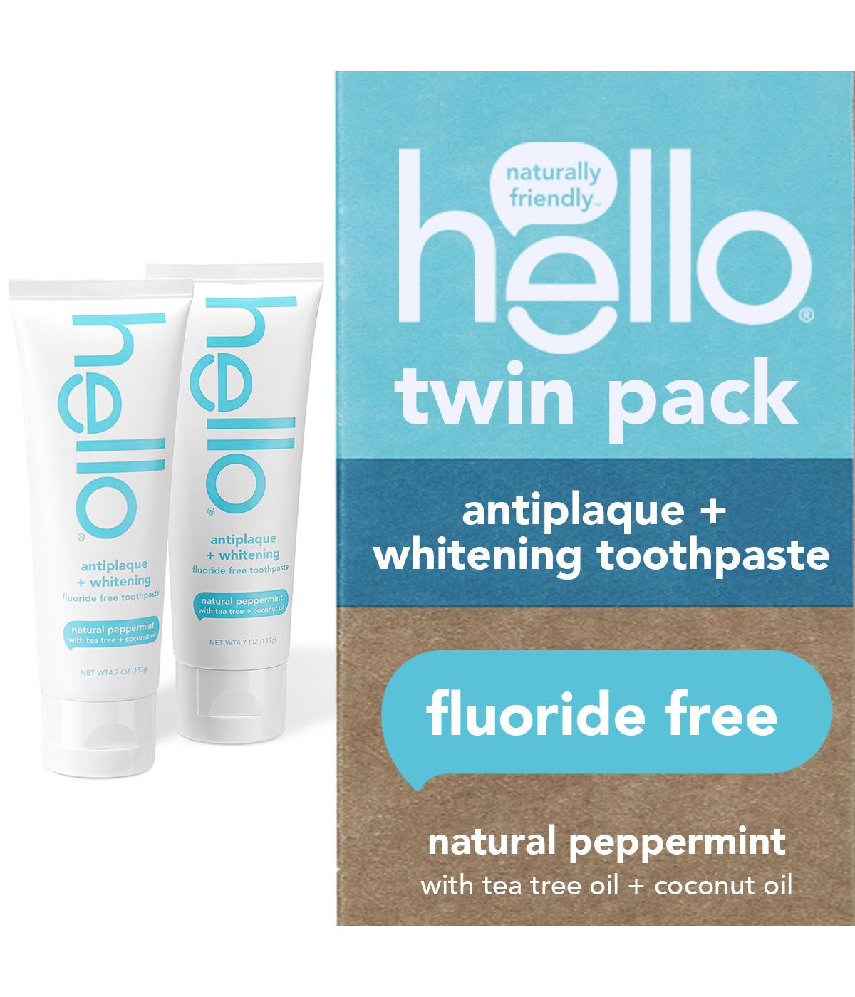 hello Antiplaque + Whitening  Natural Peppermint Fluoride Free Toothpaste, 2 Pk; image 4 of 9