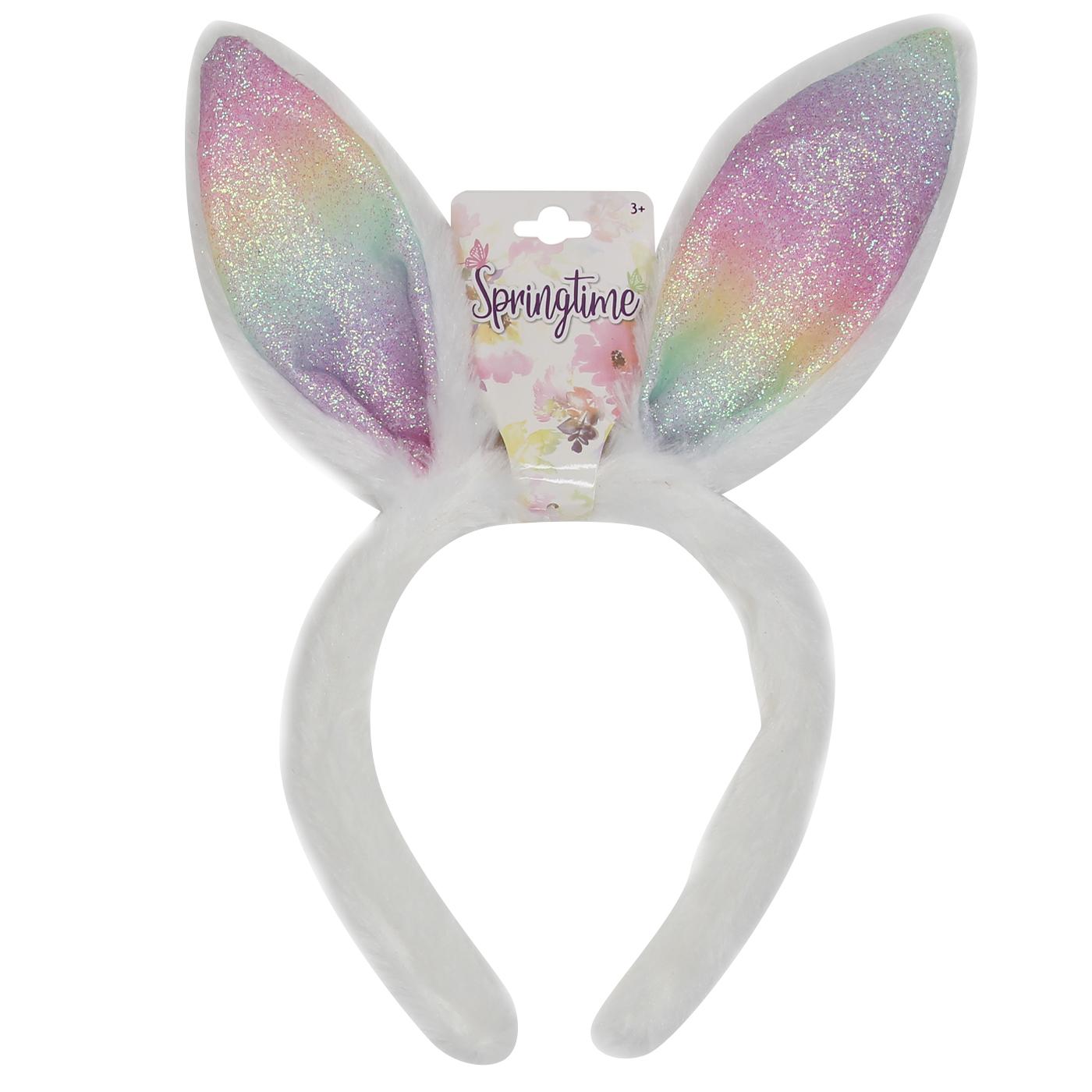 Springtime Rainbow Glitter Easter Bunny Ears Headband; image 2 of 2