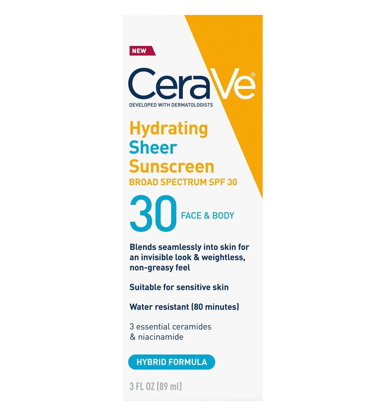 CeraVe Hydrating Sheer Face & Body Sunscreen - SPF 30; image 1 of 4