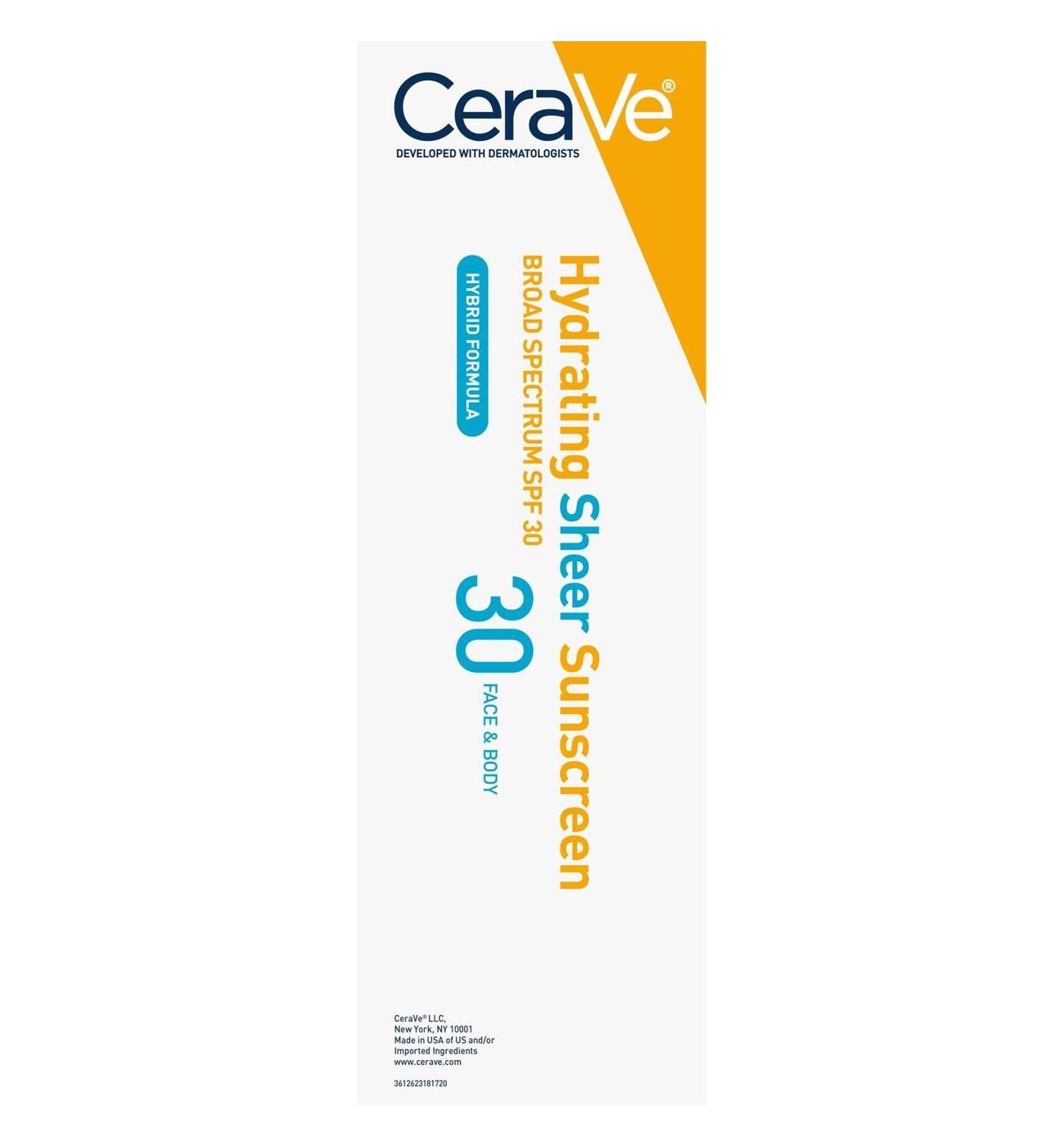 CeraVe Hydrating Sheer Face & Body Sunscreen - SPF 30; image 3 of 4