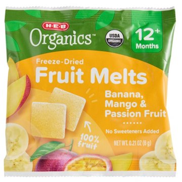 H-E-B Organics Toddler Fruit Melts - Banana Mango & Passion Fruit, 0.21 oz