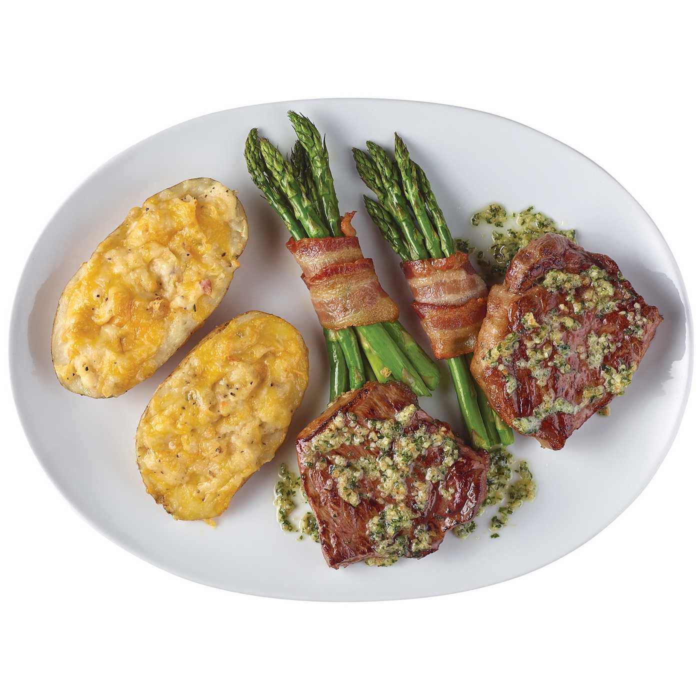 Meal Simple by H-E-B New York Strip Steaks, Loaded Potatoes & Bacon-Wrapped Asparagus Dinner for Two; image 4 of 4