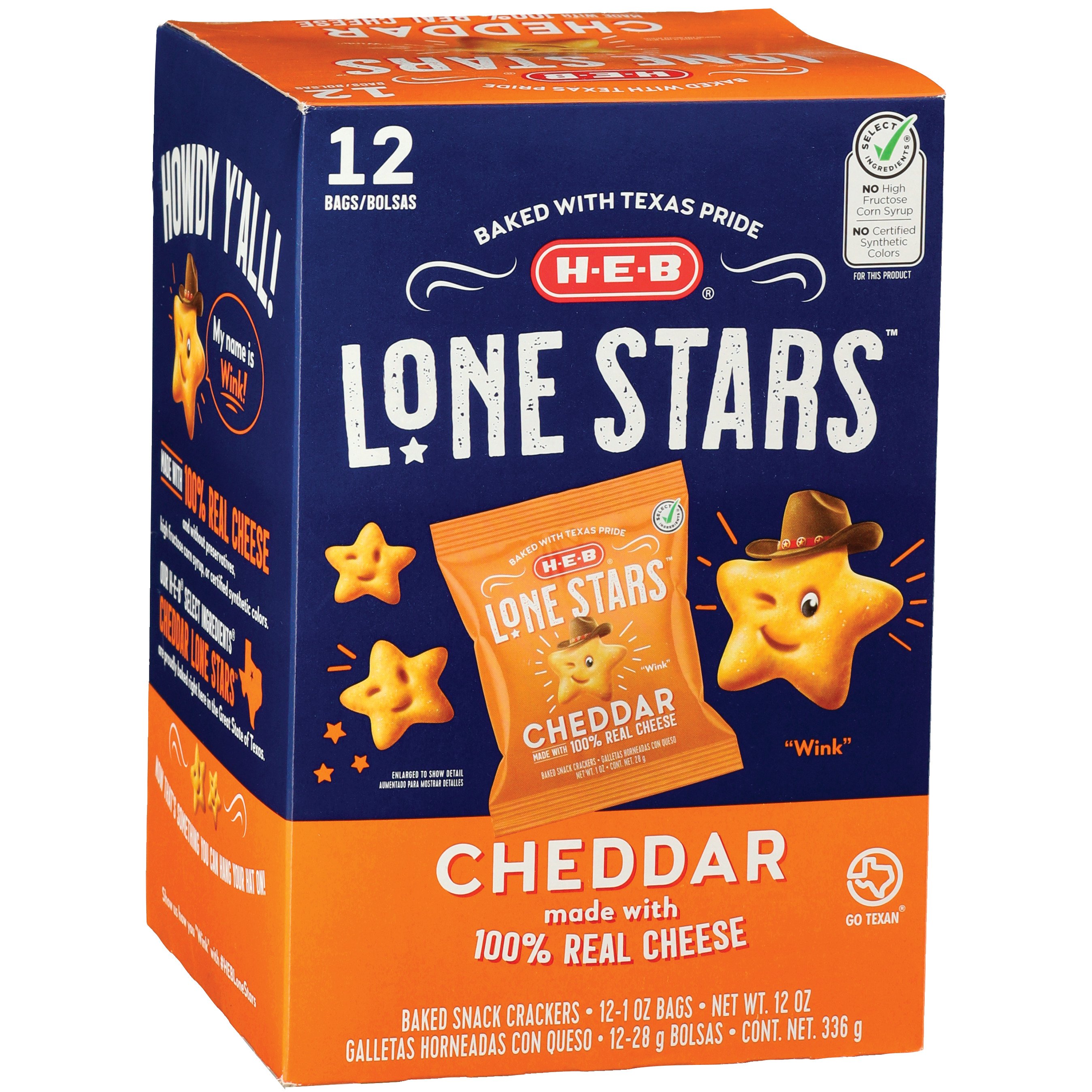 HEB Cheddar Lone Stars Baked Snack Crackers 1 oz Bags Shop Crackers