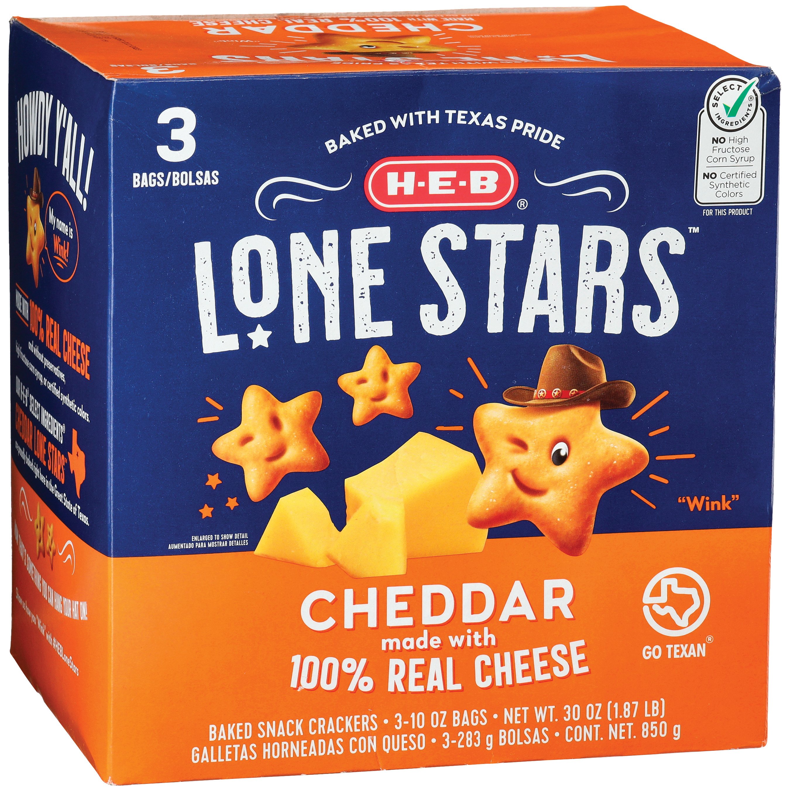 H-E-B Cheddar Lone Stars Baked Snack Crackers 10 Oz Bags - Shop ...