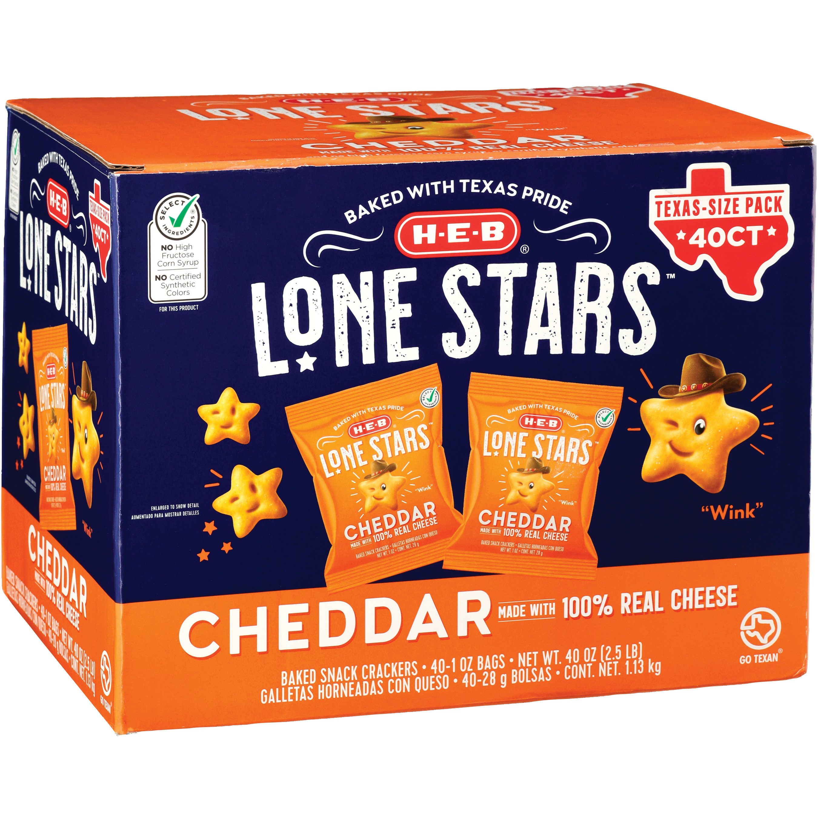 HEB Cheddar Lone Stars Baked Snack Crackers 1 oz Bags TexasSize