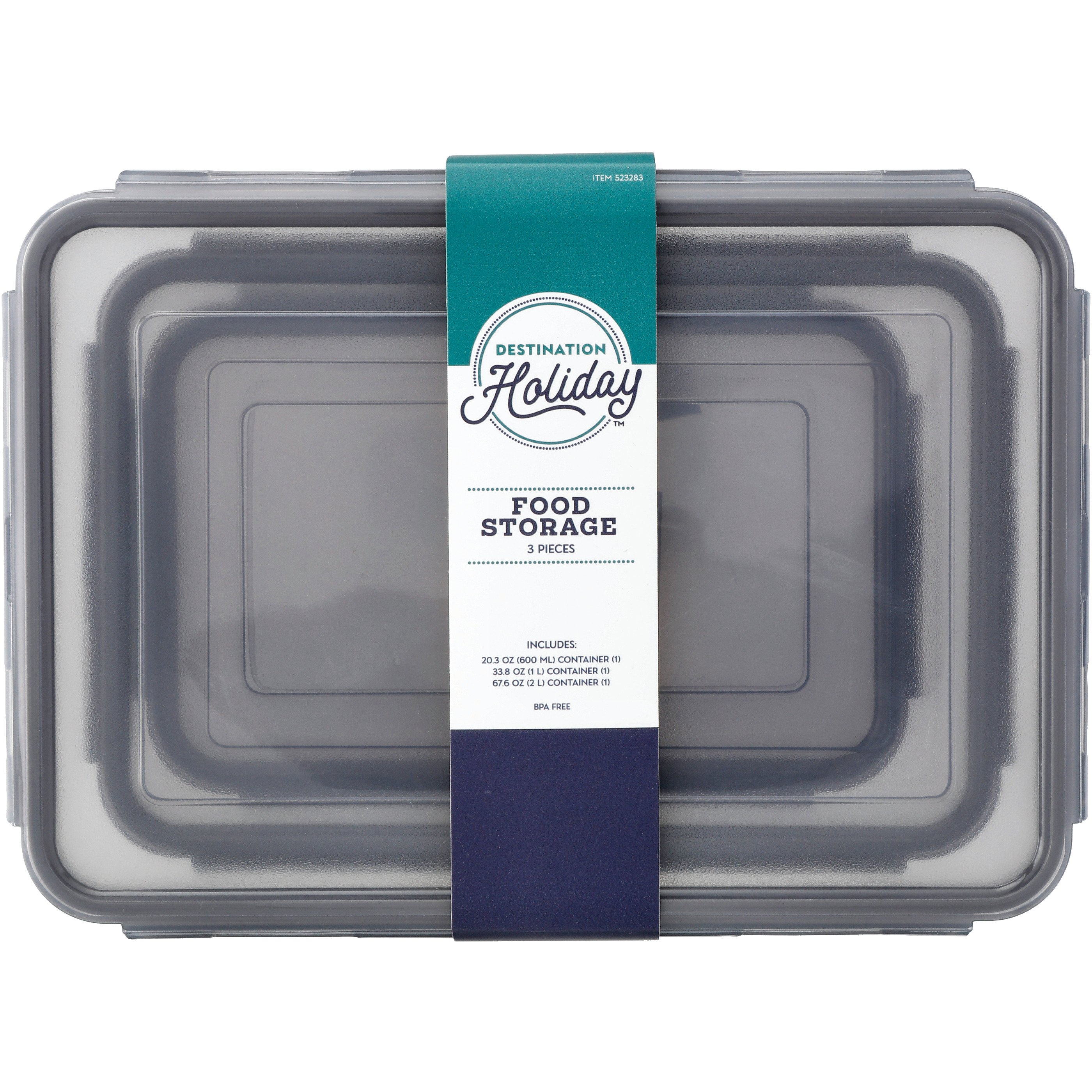 Destination Holiday Rectangle Food Storage Container with Lids Gray