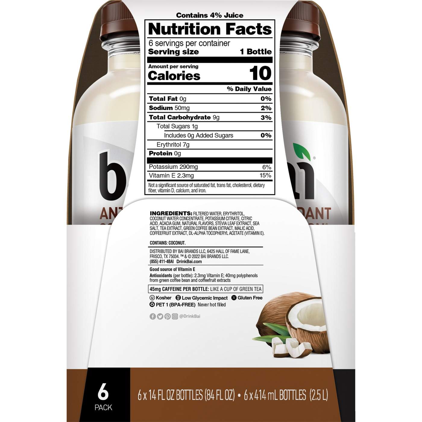 Bai Antioxidant Cocofusion Molokai Coconut Beverage 14 oz Bottles