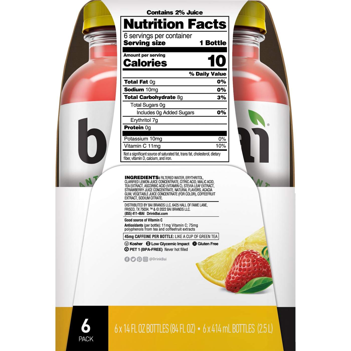 Bai Antioxidant Infusion Sao Paulo Strawberry Lemonade Beverage 14 oz Bottles; image 2 of 5