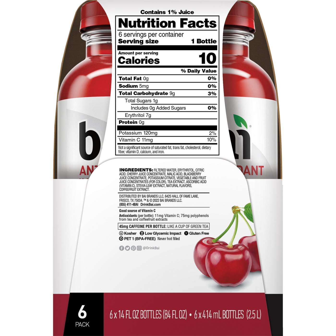 Bai Antioxidant Infusion Zambia Bing Cherry Beverage 14 oz Bottles