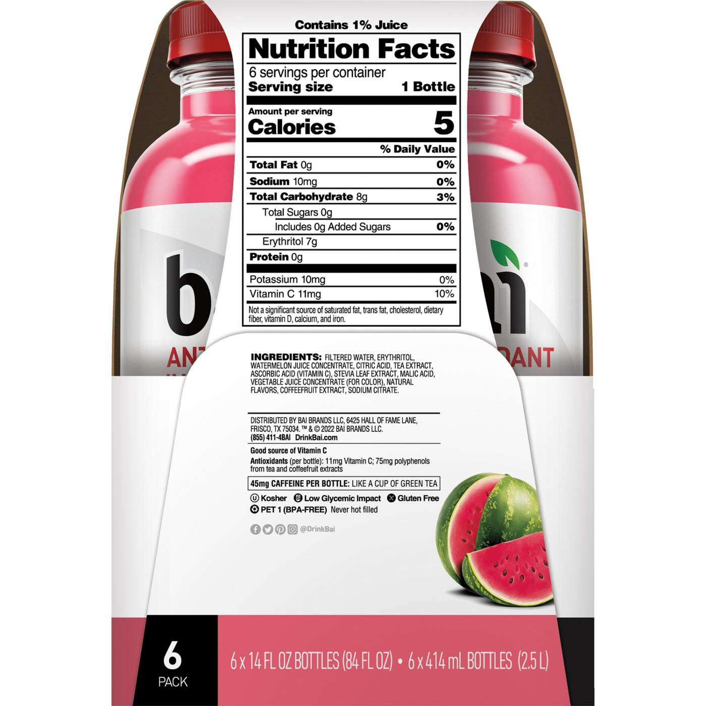 Bai Antioxidant Infusion Kula Watermelon Beverage 14 oz Bottles Shop Sports & energy drinks at
