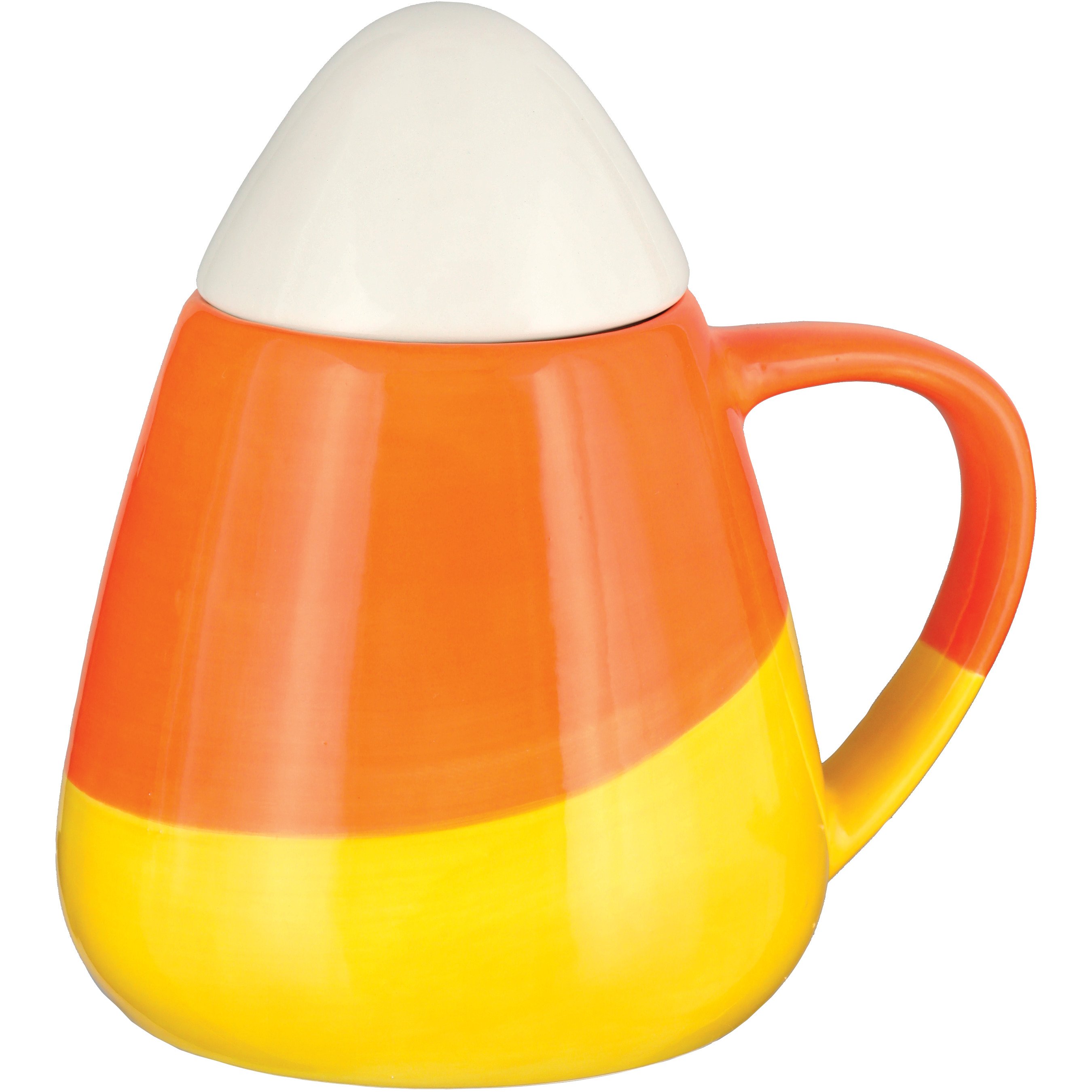 Destination Holiday Candy Corn Shape Ceramic Halloween Mug with Lid