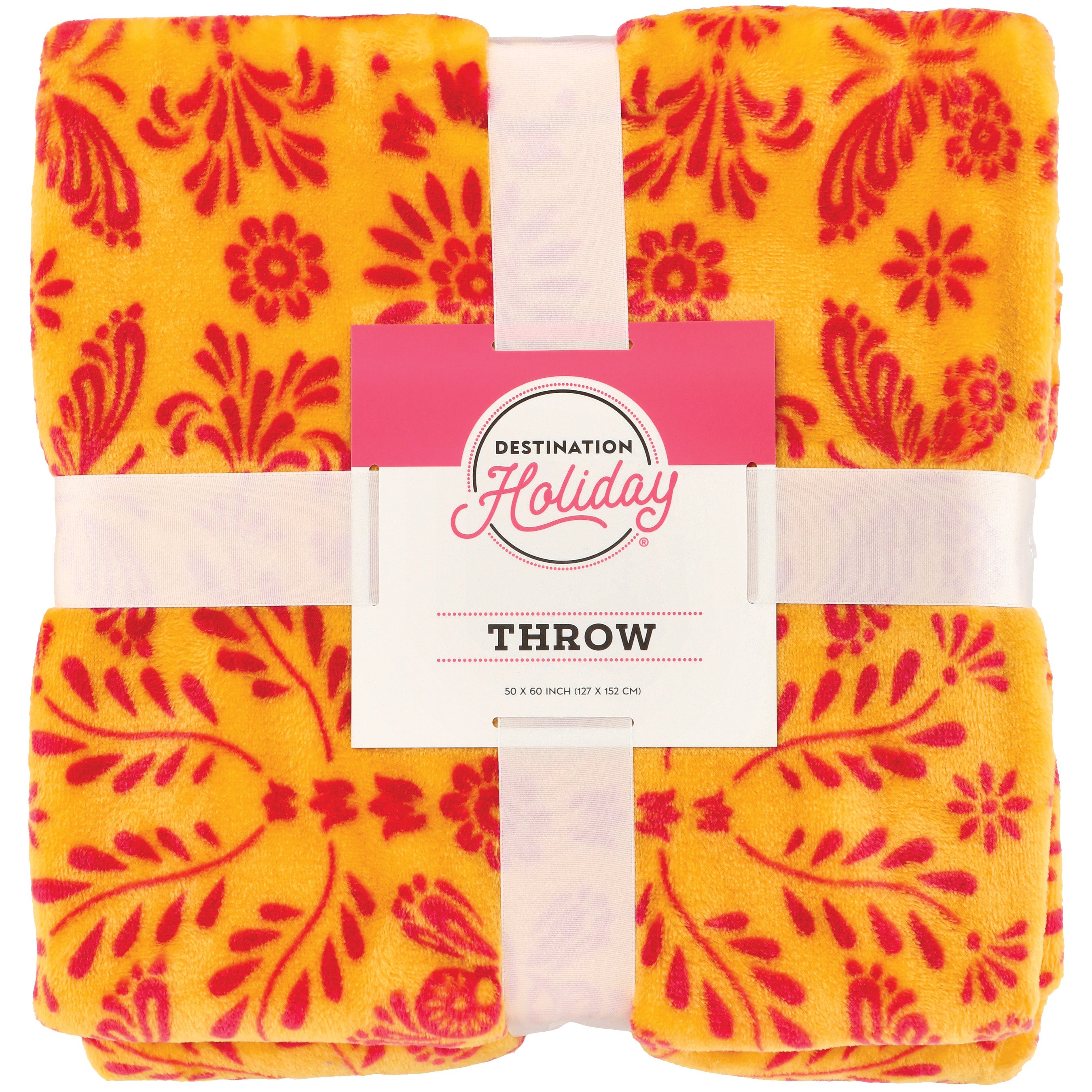 Destination Holiday Floral Print Plush Throw Blanket Pink & Yellow Shop Seasonal Decor at HEB