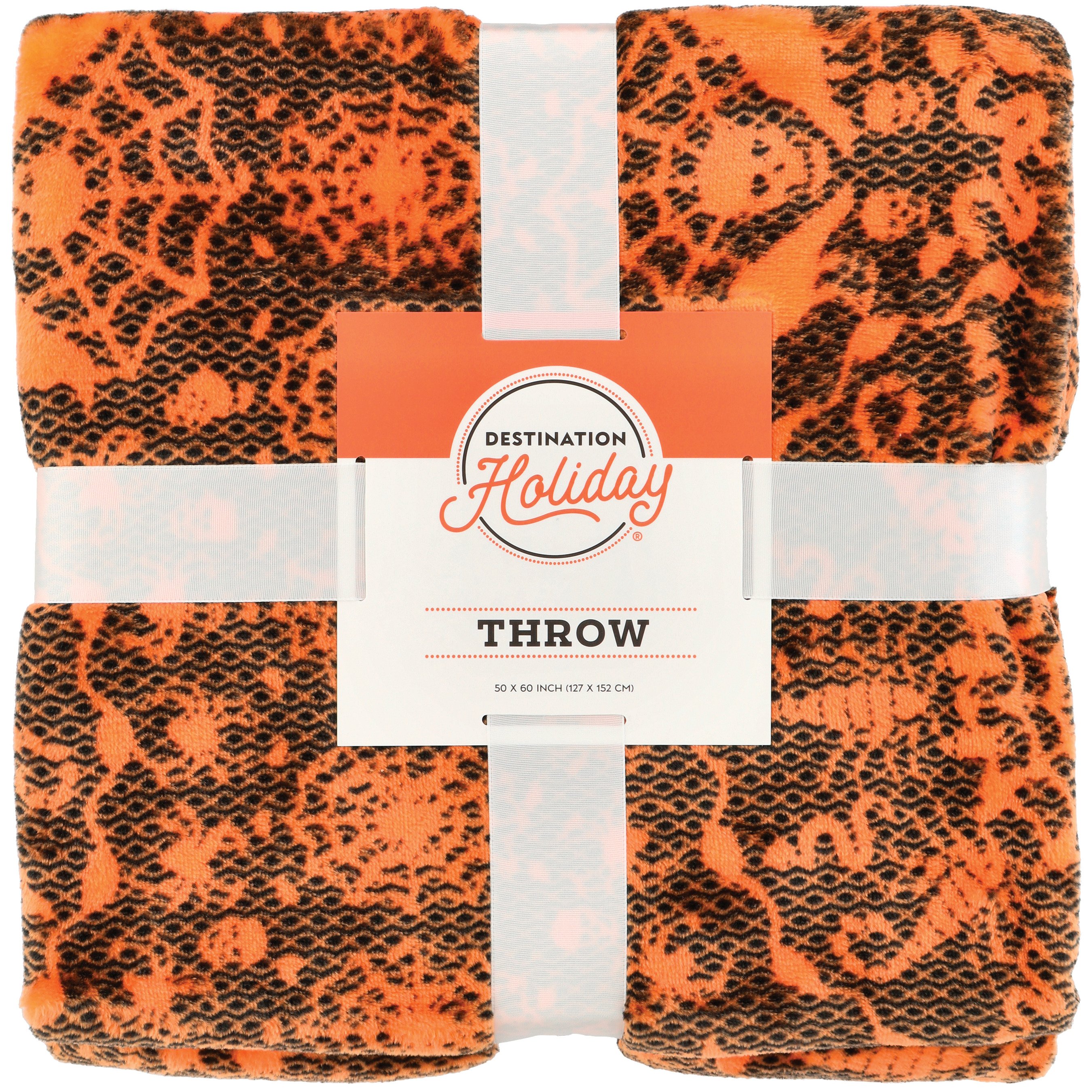 Destination Holiday Halloween Plush Throw Blanket Orange Black