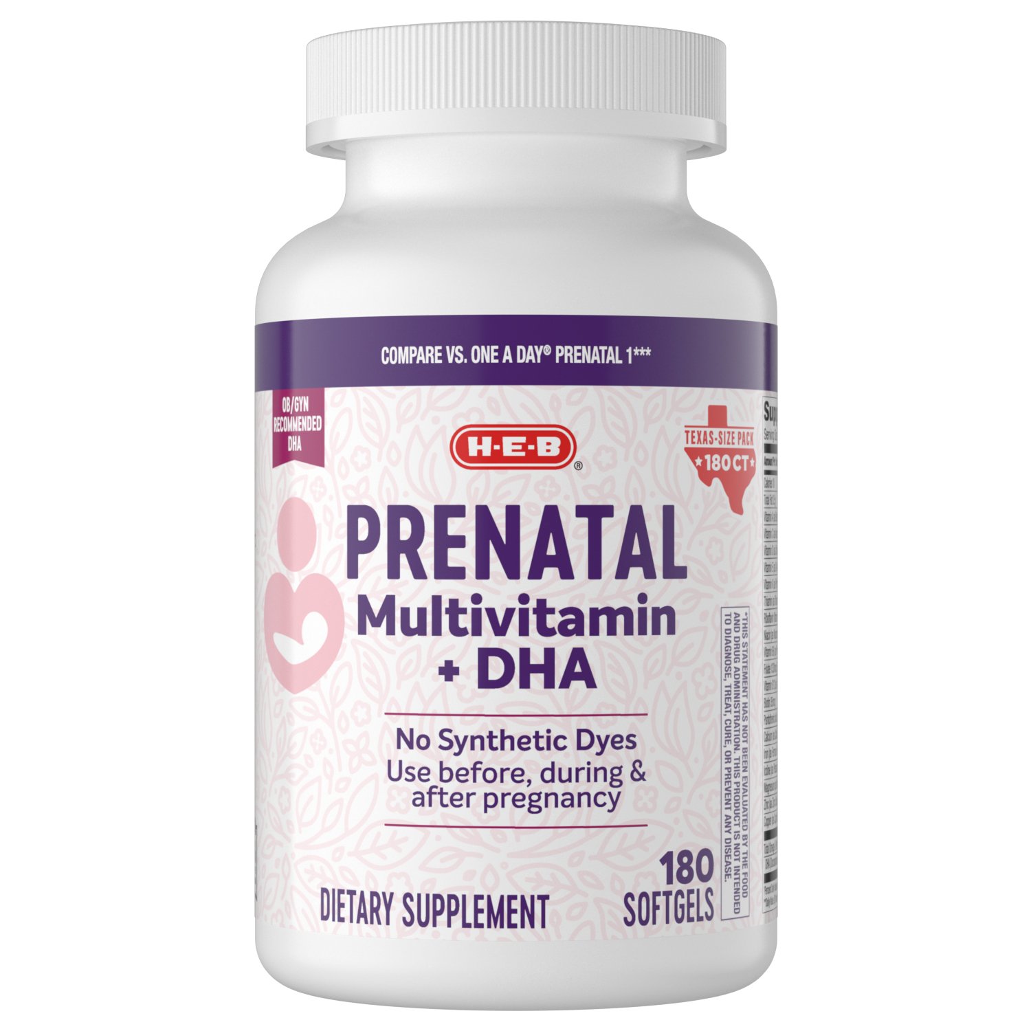 H-E-B Prenatal Multi + DHA Softgels Texas-Size Pack, 180 ct