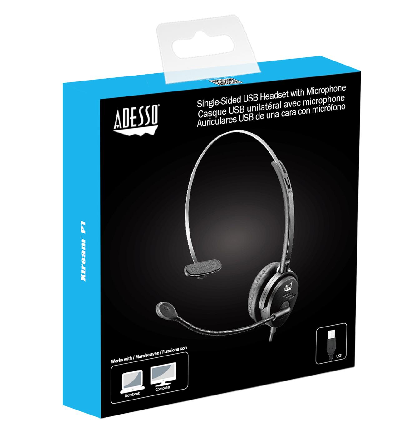 Adesso Xtream P1 Single-Sided USB Wired Headset with Microphone; image 1 of 4