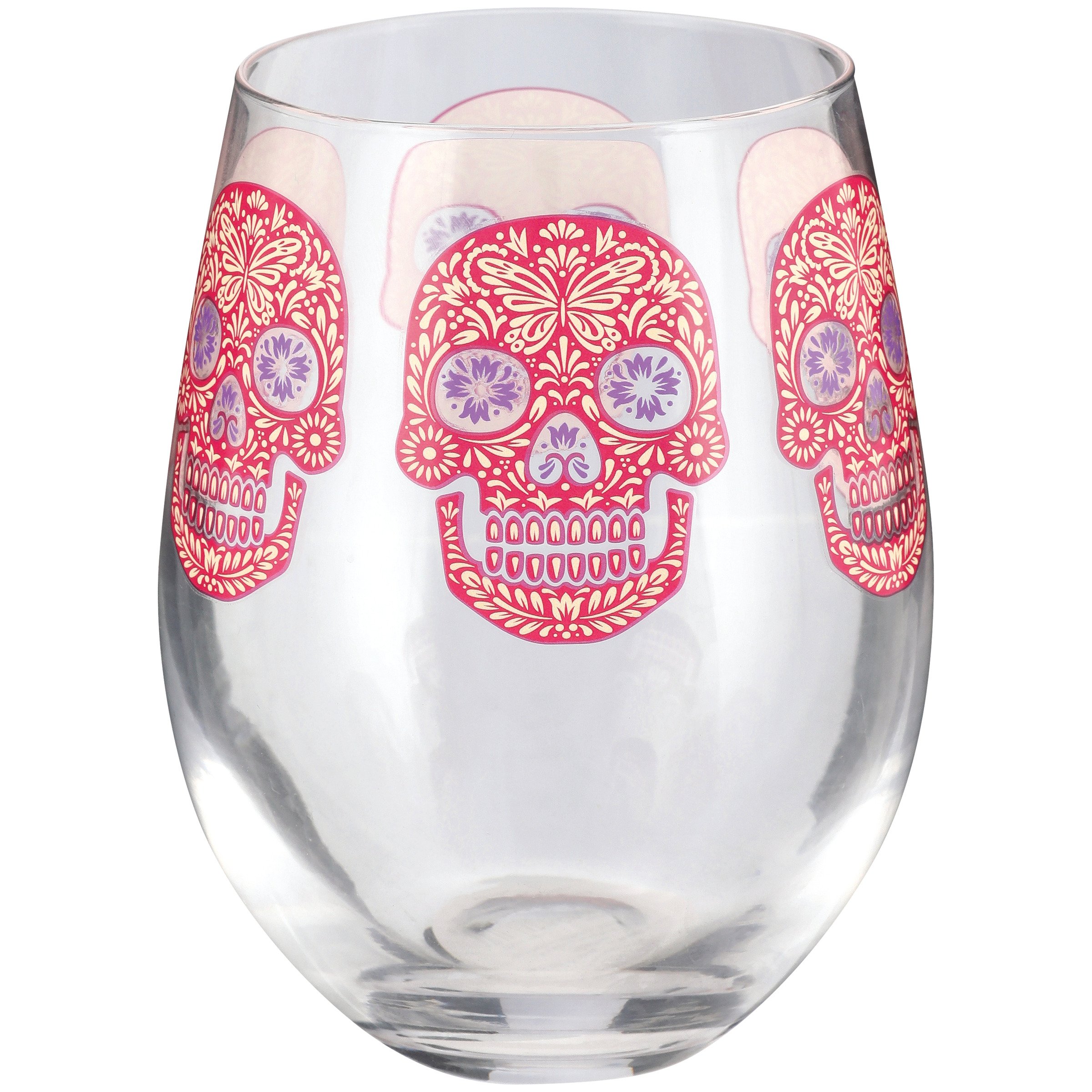 Destination Holiday Day of the Dead Sugar Skulls Stemless Wine Glass