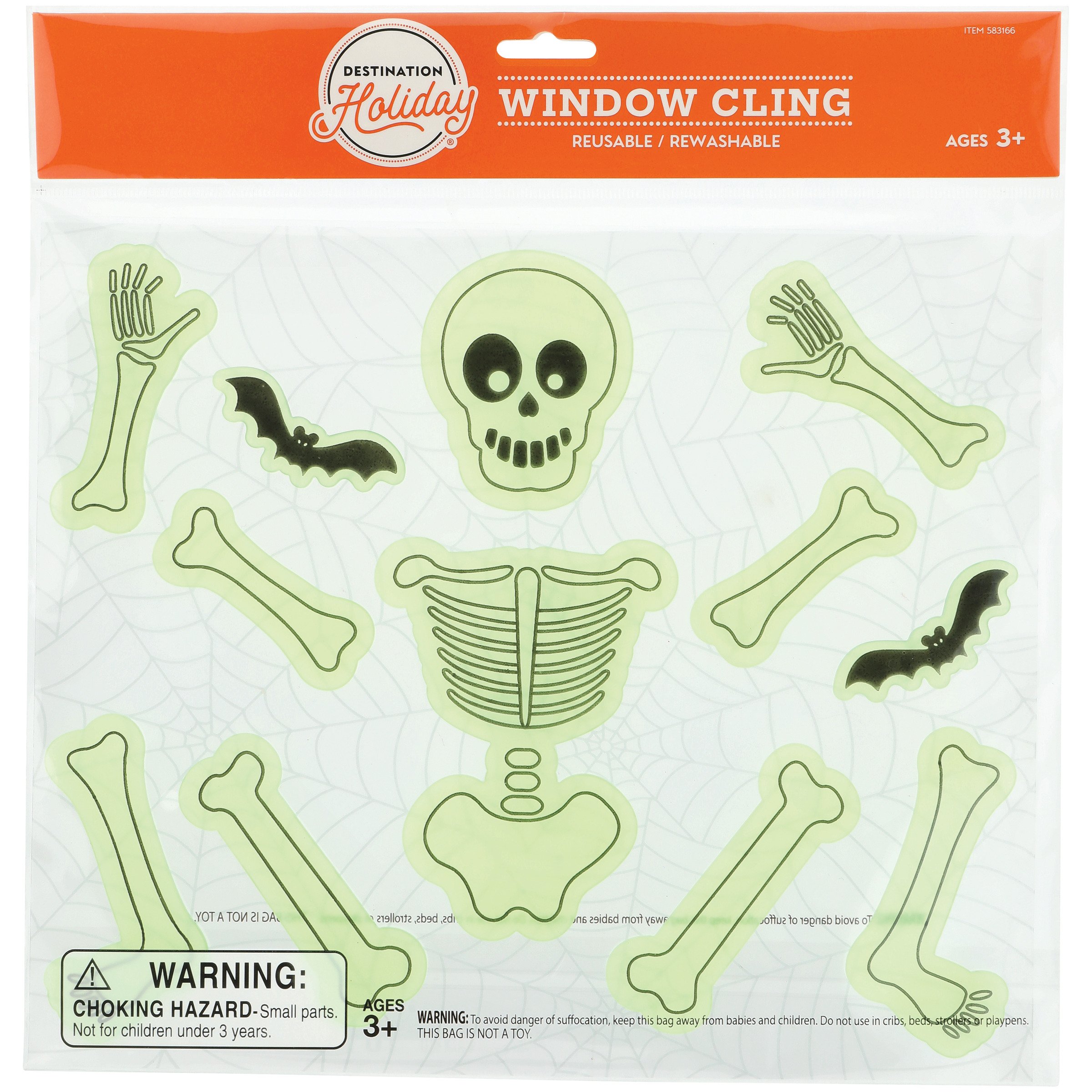 Destination Holiday Skeleton Halloween Window Gel Cling Shop Seasonal