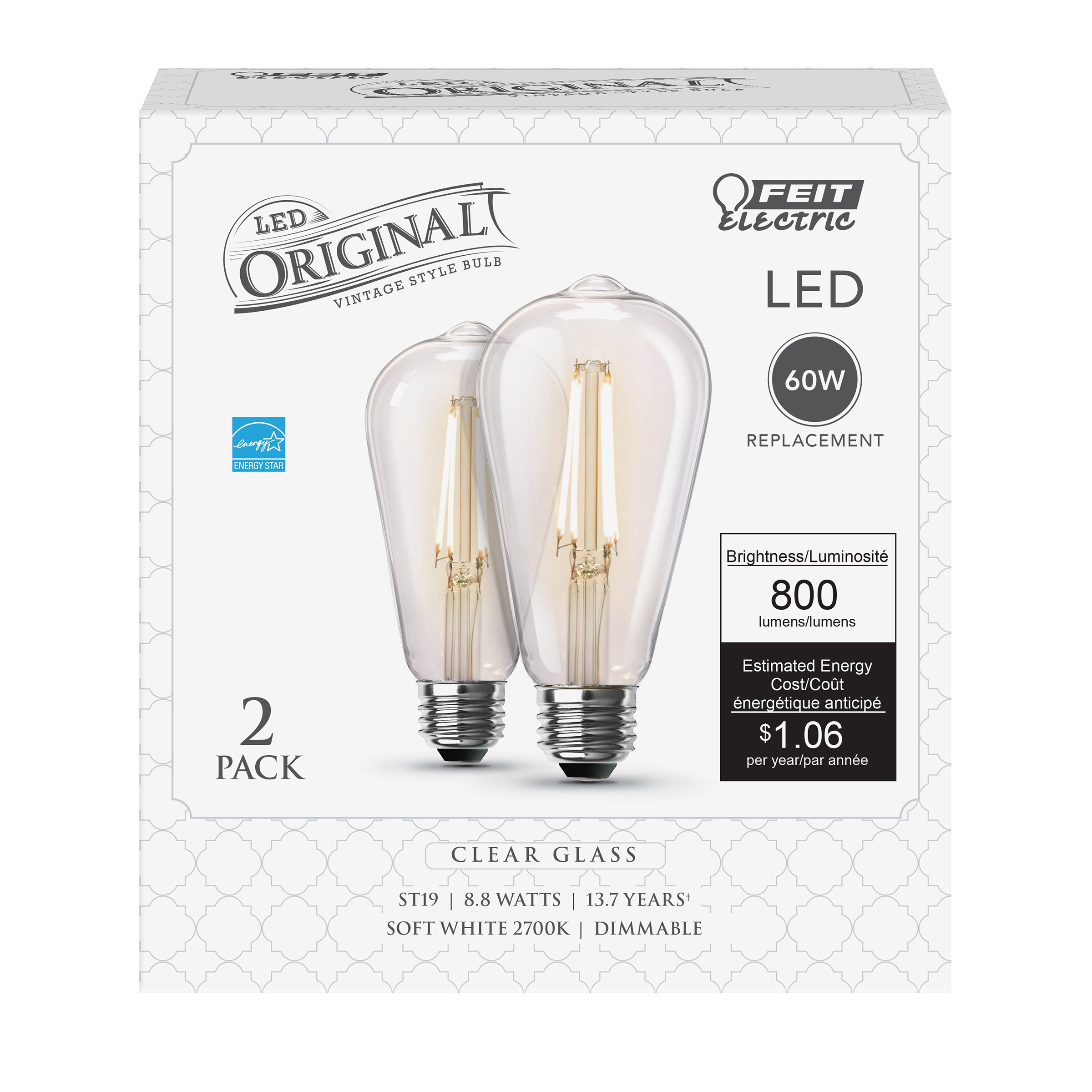 Feit Electric Vintage ST19 60 Watt Clear Glass LED Light Bulbs