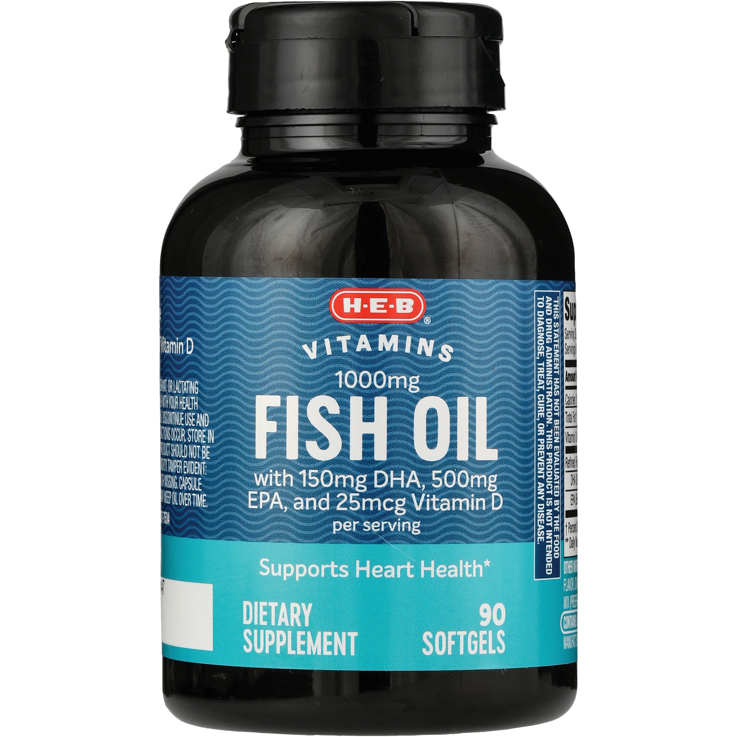 H-E-B Vitamins Fish Oil with Vitamin D 1000 mg Softgels, 90 ct