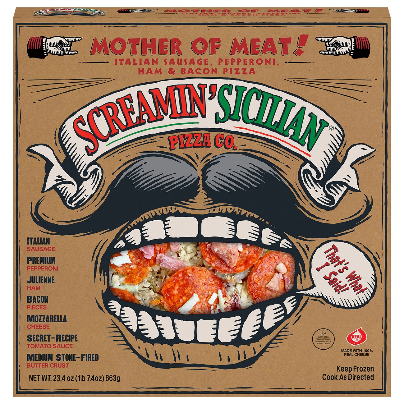 Screamin' Sicilian Mother of Meat Pizza - Sausage, Pepperoni, Ham & Bacon, 23.4 oz