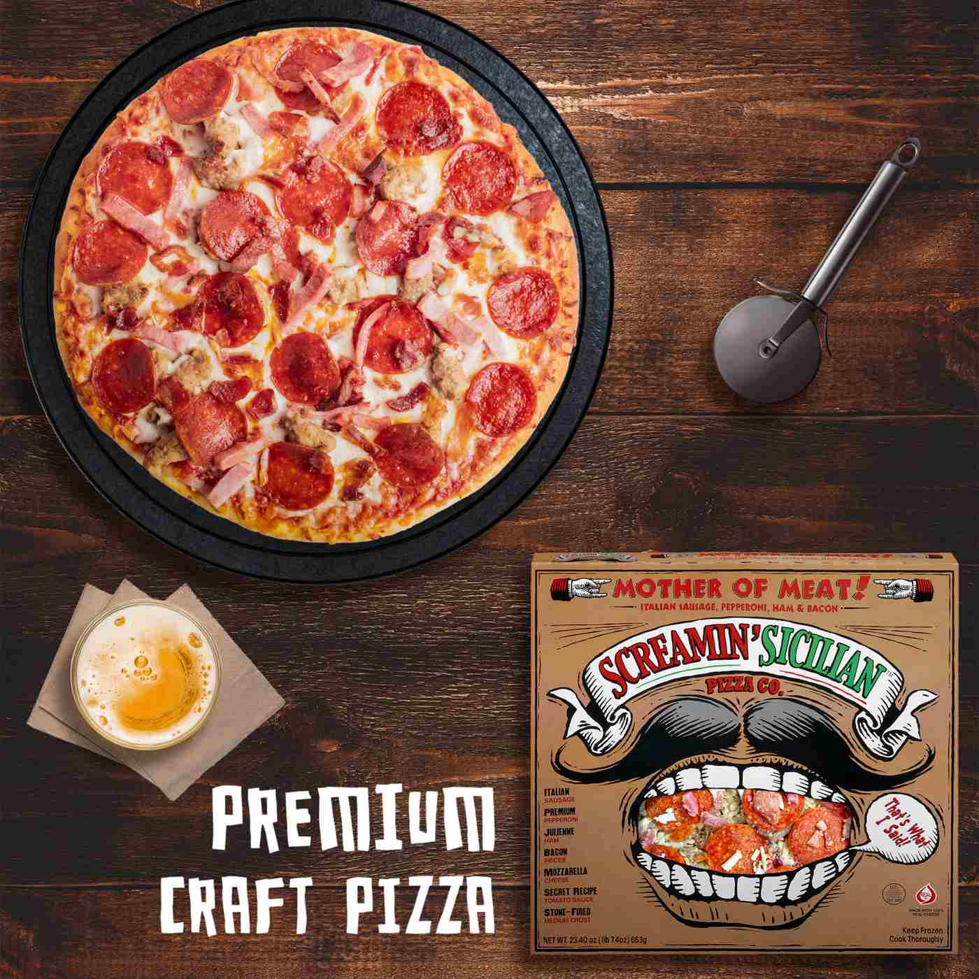 Screamin' Sicilian Mother of Meat Pizza - Sausage, Pepperoni, Ham & Bacon; image 3 of 8