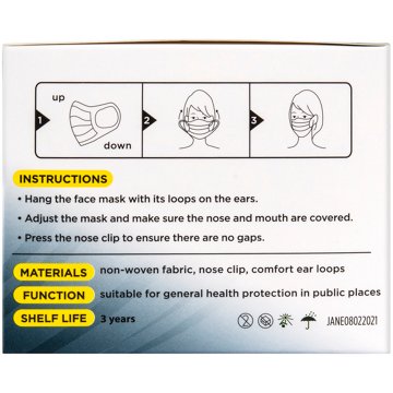 RM Wellness Disposable 3-Layer Protective Face Masks - Black, Latex Free, 50 ct