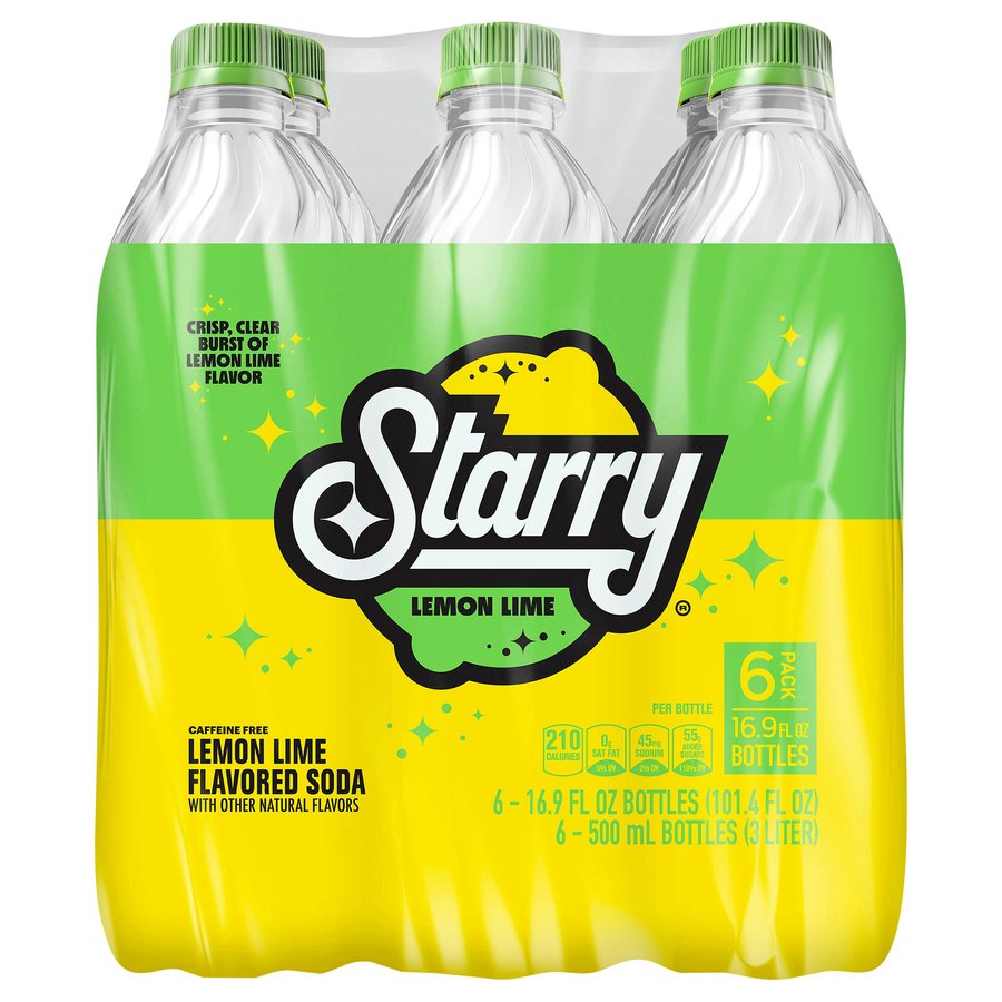 Starry Lemon Lime Flavored Soda 6 pk Bottles, 16.9 oz