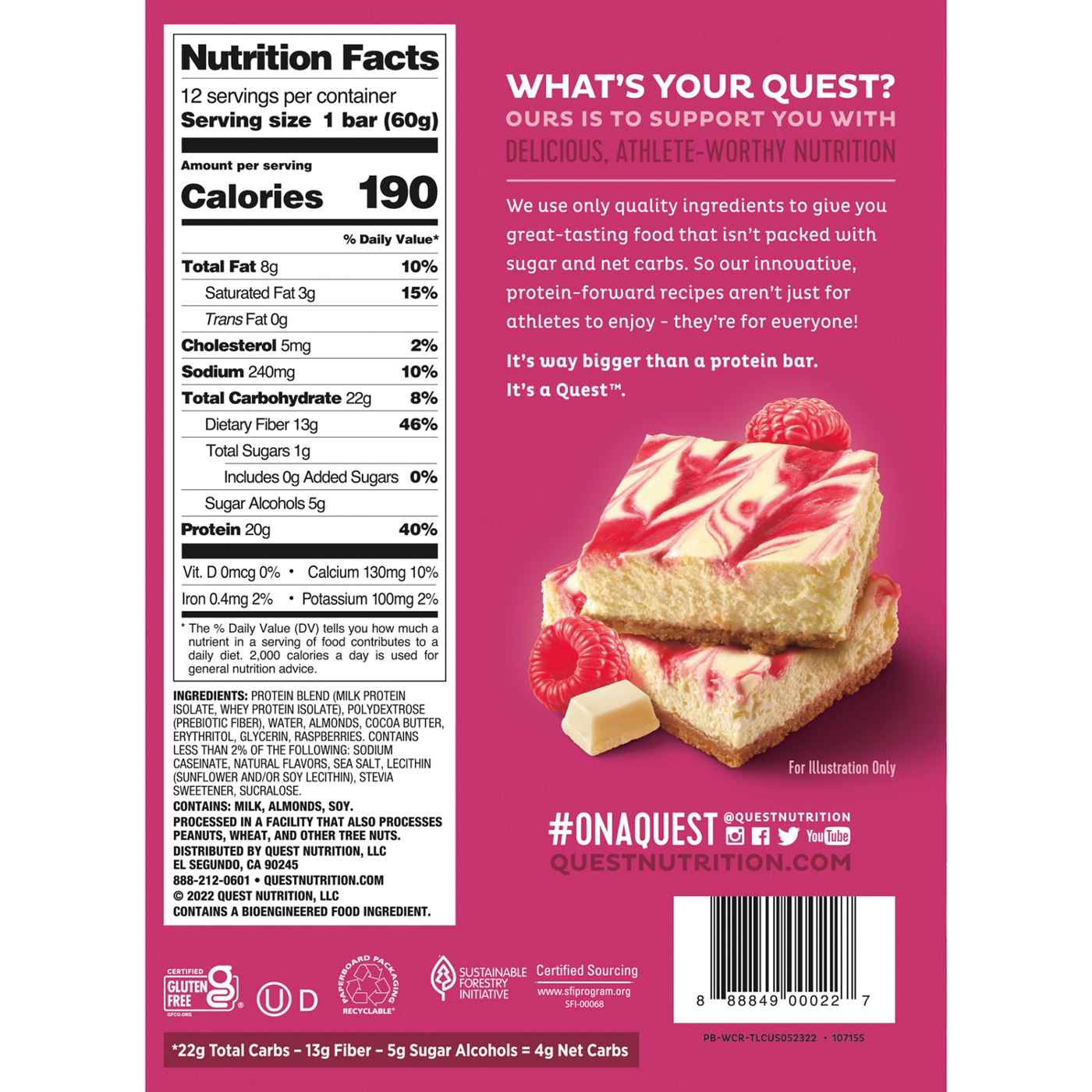 Quest 20g Protein Bars - White Chocolate Raspberry; image 2 of 3